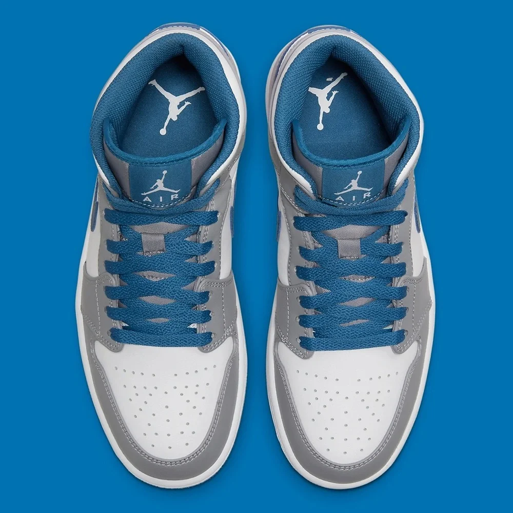 Nike Air Jordan 1 Mid True Blue Grey White Shoes Men DQ8426-014 (GS) DQ8423-014 - Picture 2 of 11